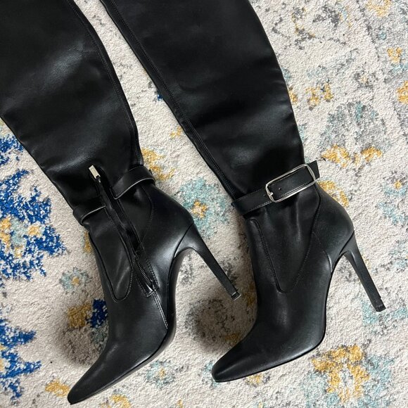 Over the Knee (faux) leather Marc Fisher black stiletto boots (size 7.5) - Picture 3 of 7